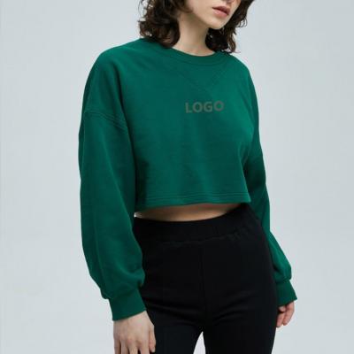 Classic Causal Style Long Sleeve Crewneck Crop Sweatshirt