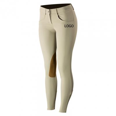 Classic Khaki Stitching Suede Equestrian Breeches for Women