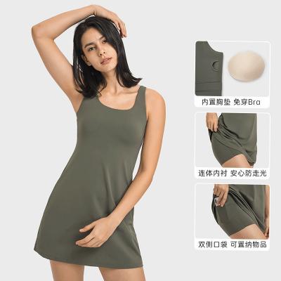 Cozy Padded Sports Yoga One Pieces Anti-Spread Tennis Dress