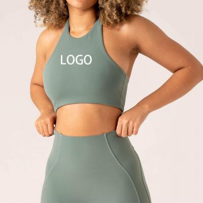Custom Logo Printed Halterneck Sports Bra Tops