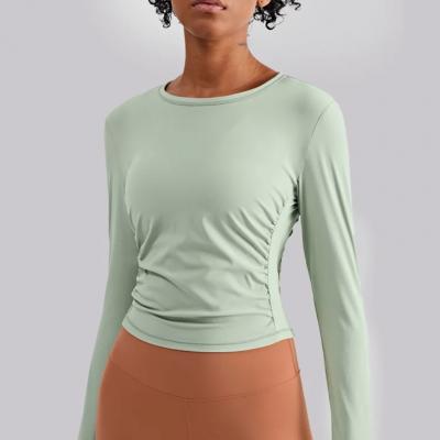 Customized Color Ruched Women's Running Crew Long Sleeve