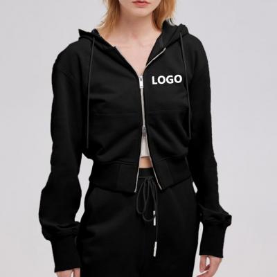 Customized Double Zipper Clover Back Hood Cap Drawstring Hoodie Set Women′s Tracksuits