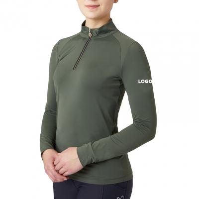 Customized Quick Dry Green Long Sleeve Equestrian Zipper Tops 