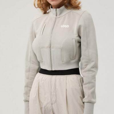 Customized Stylish Show Collar Sweatshirt Cropped Ribbed Outdoor Jacket 