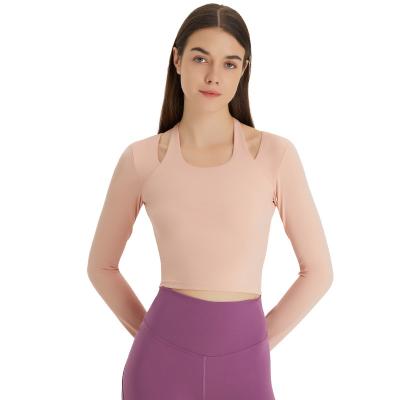 Halter Neck Slim Fit Brushed Nude Yoga Long Sleeves Tops