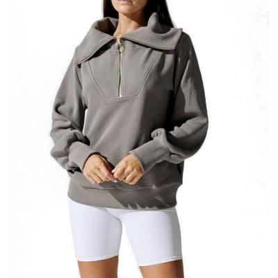 New Arrival Women Winter Warm Sports Stand Collar Quarter-Zip Sweatshirt