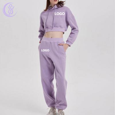 Premium Exercise Casual Clothing Stylish Pure Color Drop Shoulder Drawstring Sweatshirt Jooger Set