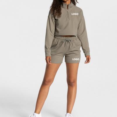 Wholesale Charming Oversized Short Soft Comfortable Khaki Sweat Set 