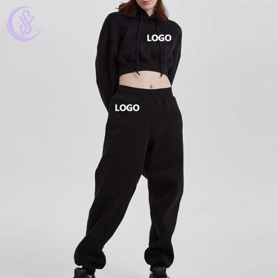 Wholesale Customized Black Color Short Sytle Hoodie Set