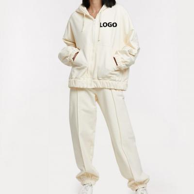 Wholesale Customized Cotton Soft Hoodie Zipped Drawstring Sweats Set