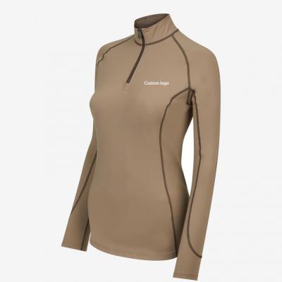 Customized Equestrian Clothing Khaki Long Sleeve Base Layer for Lady