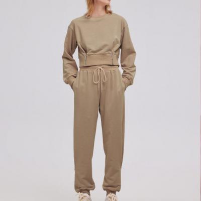 Wholesale Warm Soft Zipper Casual Set 100% Cotton Women Sweat Set 